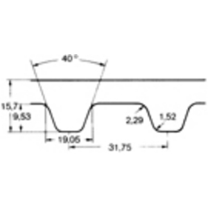 Fehr szn fekete konturvonalakkal rajzolt gumi fogasszj ahol ltszik a fogprofil s a f geometriai mretek, fehr httrrel